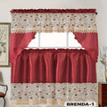 Embroidered Kitchen Curtain Set, 3-Piece Lightweight Soft Satin Window Decor with One Valance and Two Tier Panels, Machine Washable Easy-Care Design
