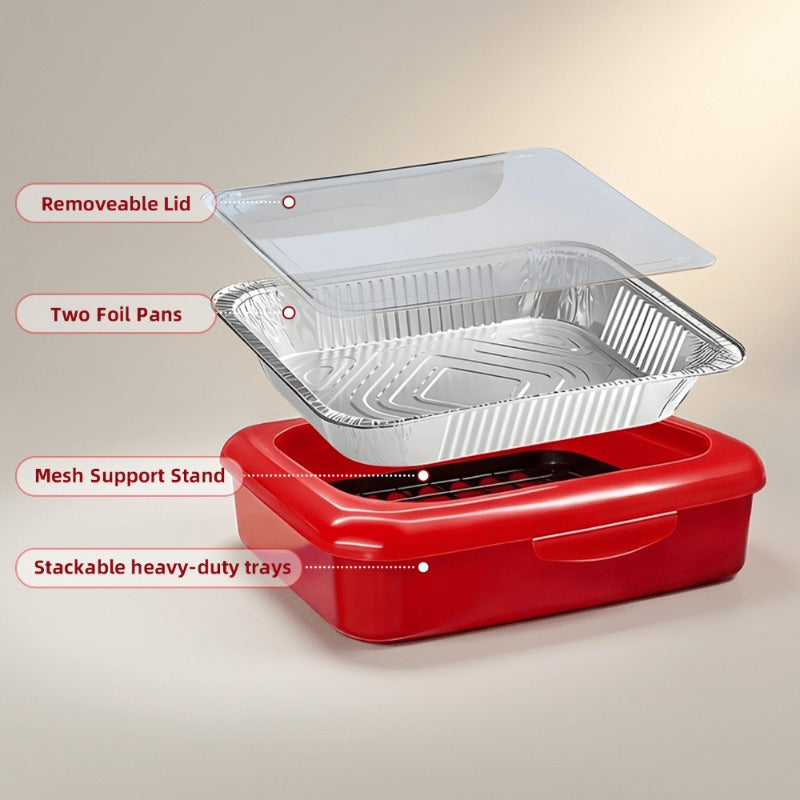 Set of 3 Elegant Pans 2 IN 1 Reusable Plastic Food Storage Boxes with 2 Complimentary Foil Trays for Outdoor Gatherings, Celebrations, Christmas, And Thanksgiving Presents