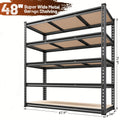 Garage Shelving with Adjustable Levels, 72 Inch Tall Black 5 Tier Metal Frame Storage Rack in Two Sizes for Basement, Pantry and Workshop Organization