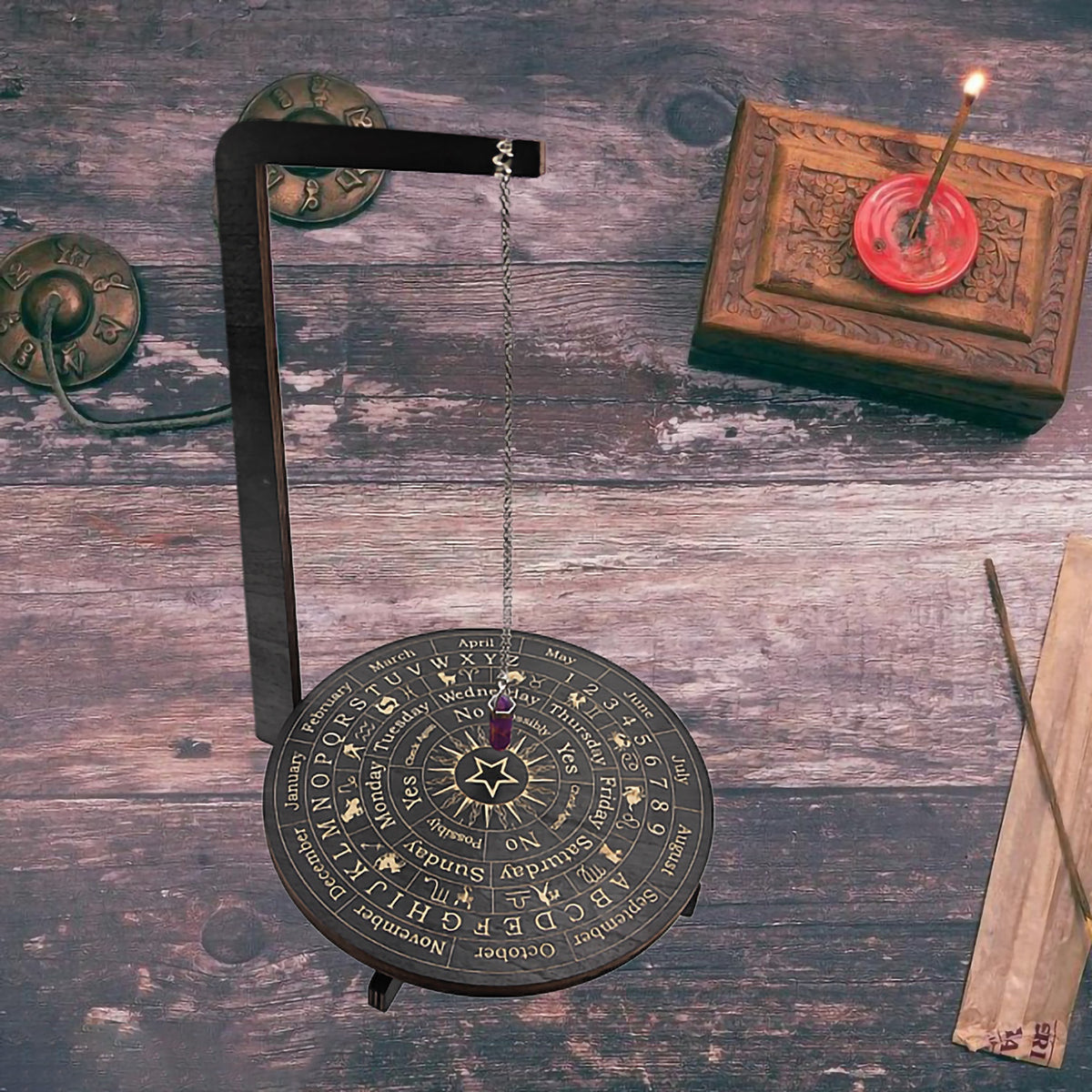 Three-Dimensional Wooden Stand for Divination, Featuring Witchcraft Elements, Crystal Display, And Altar Supplies. Ideal for Pendulum Use And Meditation