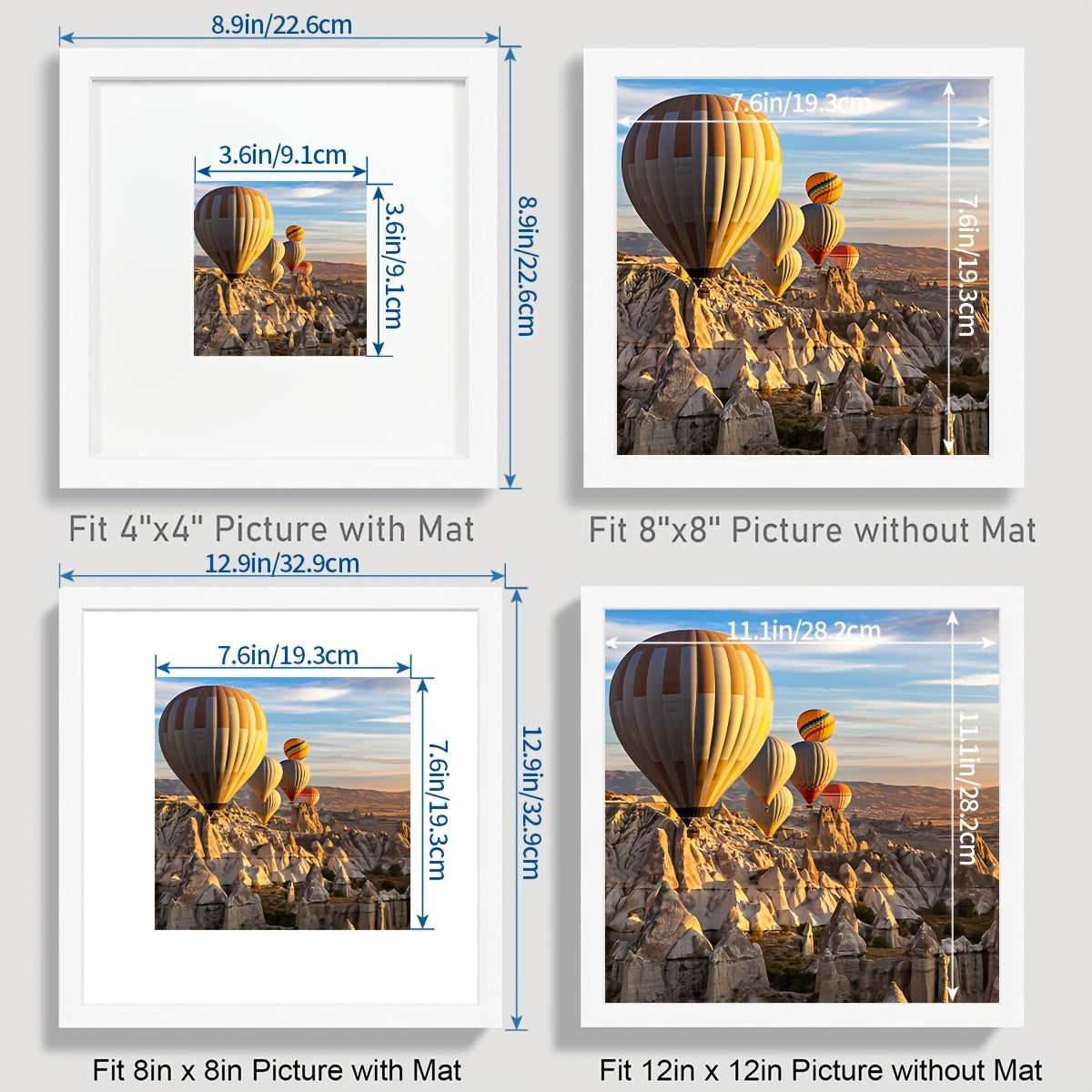 3pcs/set of white and black square frames 8*8in and 12*12in decorative photo frames, which can be given to friends and family as holiday gifts, suitable for hanging on the walls of corridors and living rooms, photo paper is not included.