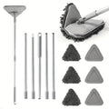 Wall Cleaning Mop with 82-Inch Long Handle, 3-in-1 Triangle Duster Scraper and Squeegee with 6 Replacement Pads for Baseboards Ceilings Windows and Floors