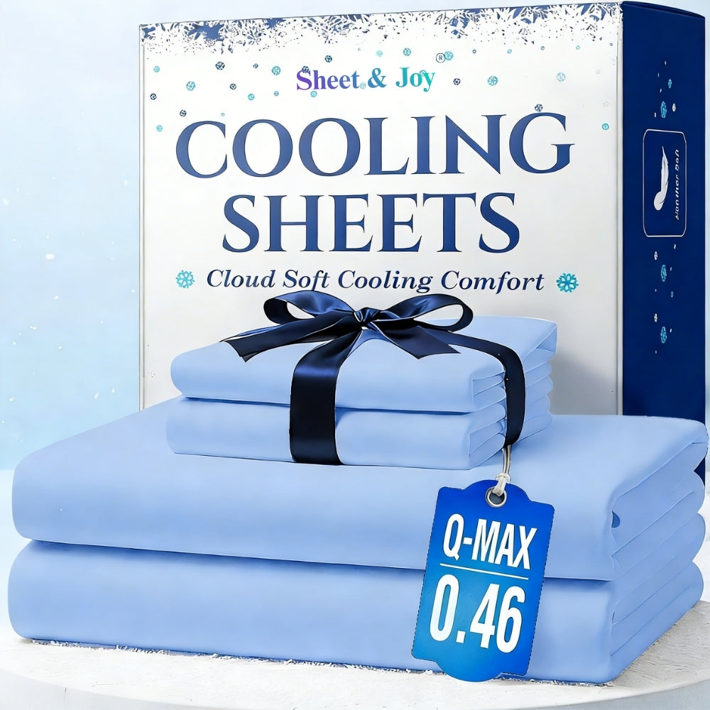 Set of 4 Cooling Bamboo Bed Sheets, 3000 TC Extra Deep Pocket 20 Inch Sheets, Luxurious Soft Hotel & Cooling Sheets for Warm Sleepers, Wrinkle & Shrink Resistant, Includes Fitted Sheet, Flat Sheet, And Pillowcases, Available in Twin, Full, Queen