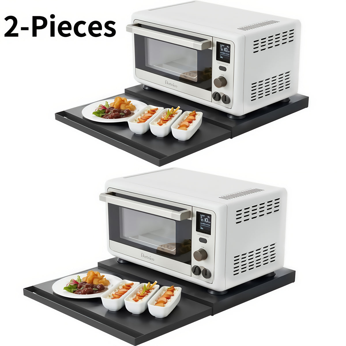 1/2-Pieces Adjustable Metal Pull-Out Rack Organizer - Space-Saving Shelf for Microwave, Oven, Air Fryer & Rice Cooker | Countertop Storage with Hanging Shelf & Drawer Storage, for Coffee Station & Kitchen Appliances (Black/White)