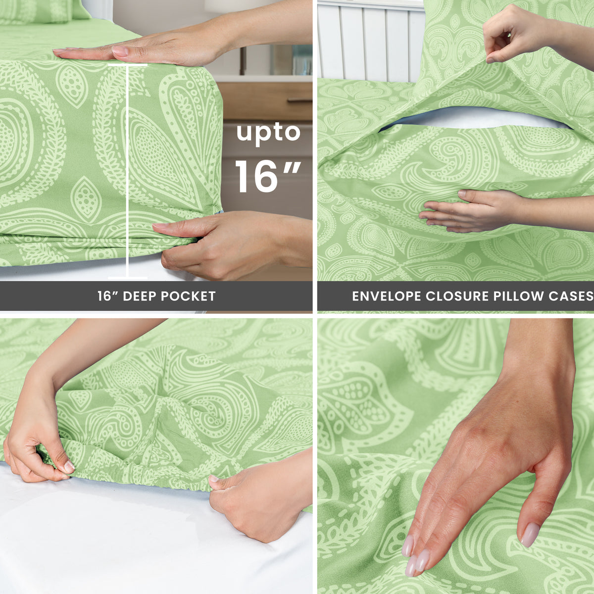 Paisley Bed Sheet Set, Soft Double Brushed Microfiber Bedding with 16-Inch Deep Pocket Fitted Sheet and Pillowcases in Six Sizes for Bedroom Comfort
