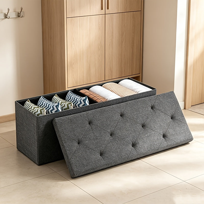 30/43 Inch Heavy Duty Folding Storage Ottoman Bench with Shoe Cabinet & Thick Padded Seat - Retro Suitable for Small Spaces, Multifunctional Footrest Stool, End of Bed Bench for Bedroom, Living Room, Entryway, Fabric,