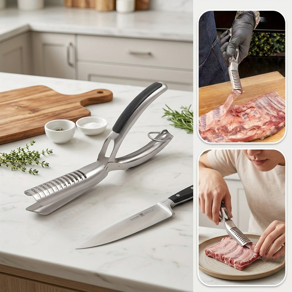 Stainless Steel BBQ Rib Peeler - Manual Rib Removal Tool, Easy Rib Preparation with Ergonomic Handle, Food Grade Durable Kitchen Gadget for Home Cooks And Professional Chefs, Piercing Design