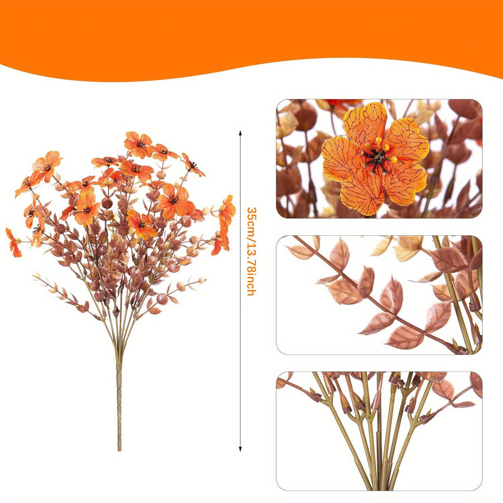 Fall Floral Stems Set of 10, Artificial Autumn Flowers in Yellow or Wine Red Orange Yellow Mix for Thanksgiving Table Centerpieces and Home Vase Decor, No Container