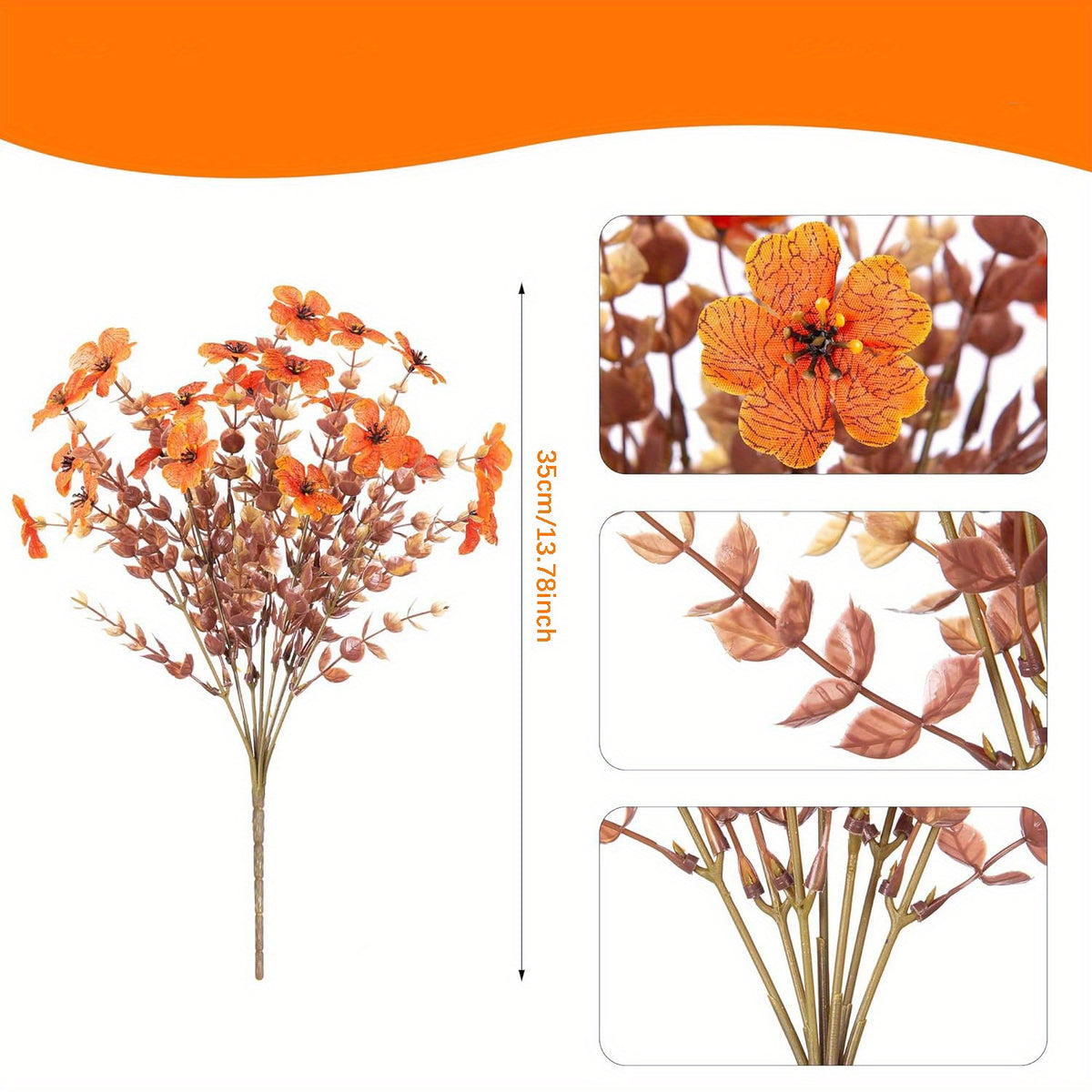 Fall Floral Stems Set of 10, Artificial Autumn Flowers in Yellow or Wine Red Orange Yellow Mix for Thanksgiving Table Centerpieces and Home Vase Decor, No Container