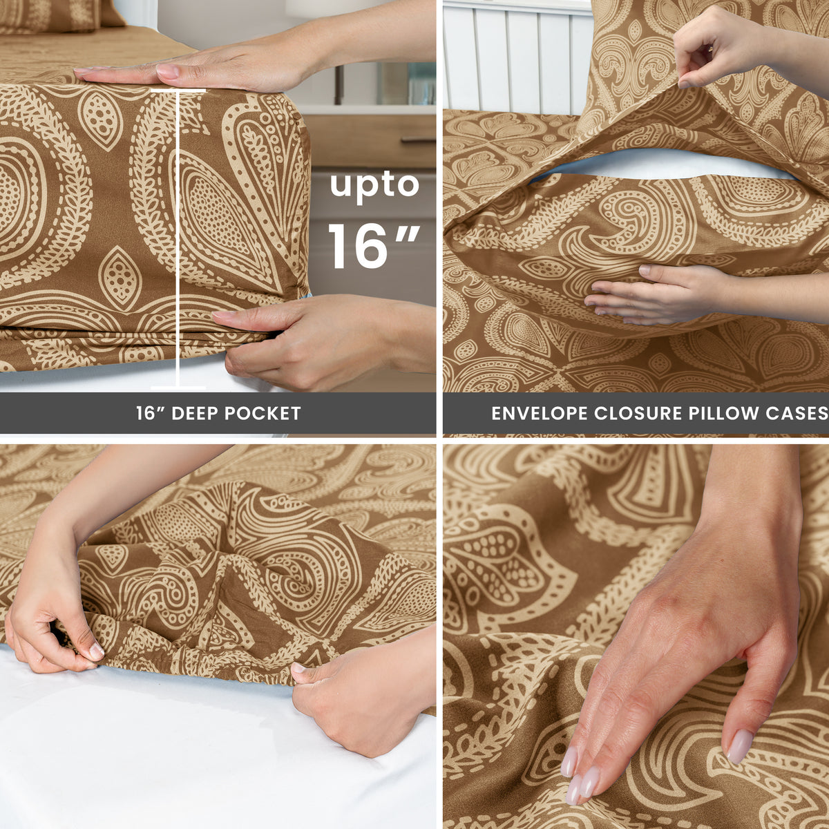 Paisley Bed Sheet Set, Soft Double Brushed Microfiber Bedding with 16-Inch Deep Pocket Fitted Sheet and Pillowcases in Six Sizes for Bedroom Comfort