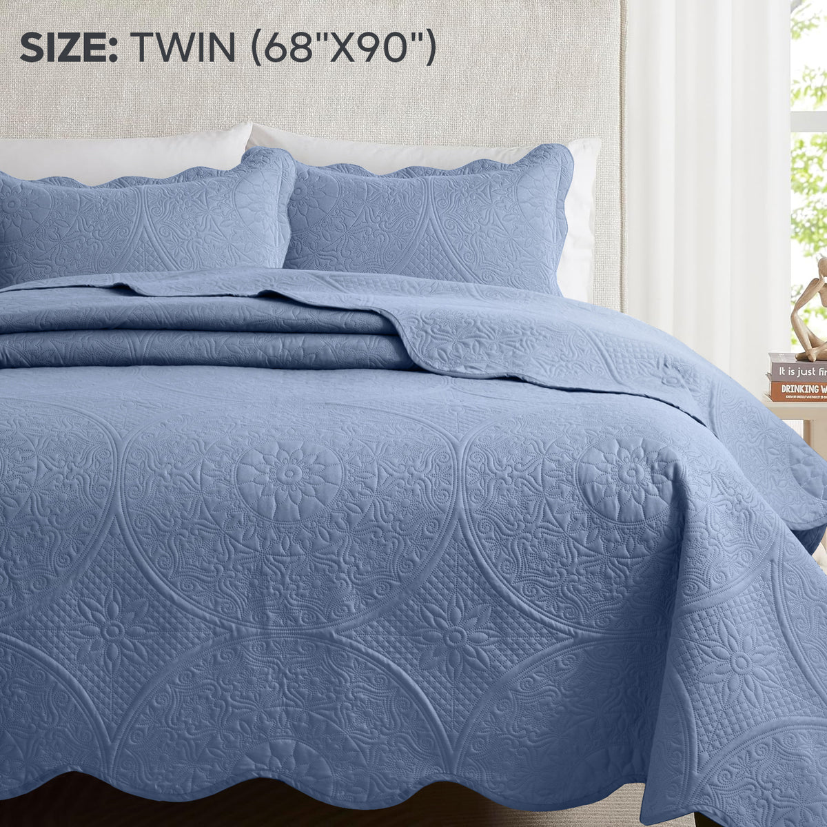 3pcs Luxury Quilted Bedspread Set – Oversize Quilt Coverlet Soft & Cozy Floral Bedspread with Pillow Shams, Breathable Lightweight for Bedroom & Guest Room Decor