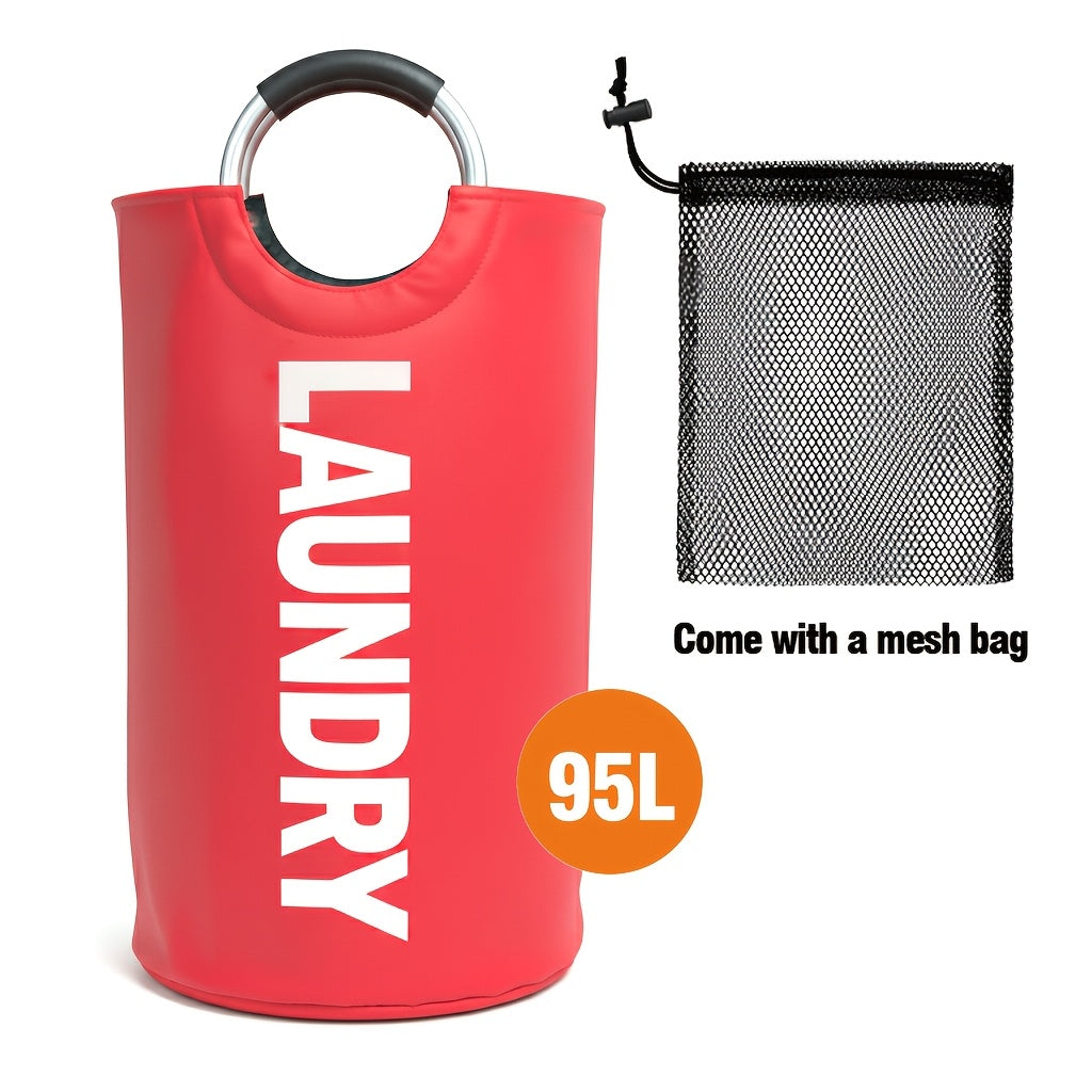 Extra Large Foldable Laundry Basket Hamper Bag (Aluminum Full Loop Handle) - Tall Collapsible Fabric Clothes Bin for Bedroom, Bathroom, College Dorm Storage, Closet Organization & Washing (Space-Saving Design), Laundry Baskets