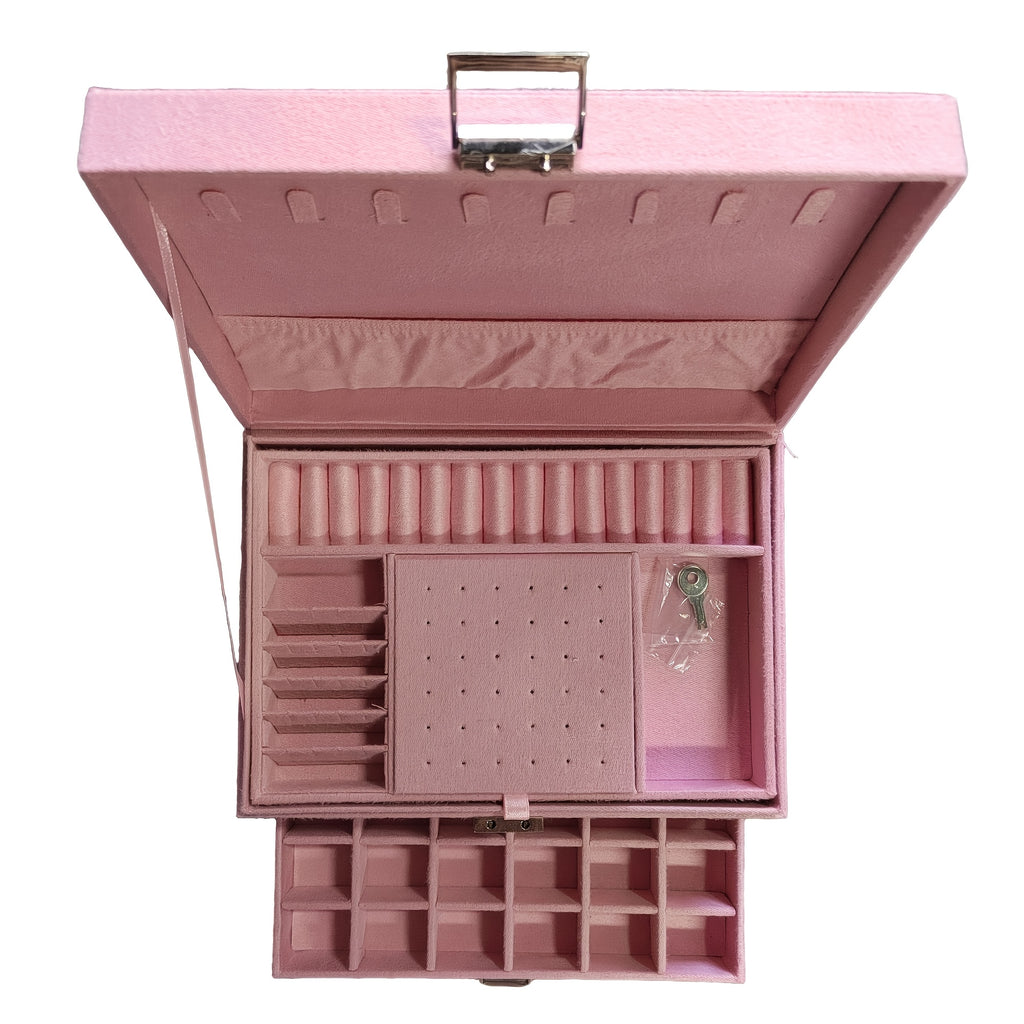 Luxury Velvet Jewelry Organizer Box with Drawers, High-End Jewelry Storage Case, Large Capacity, for Earrings, Rings, Necklaces, Bracelets, Travel Jewelry Organizer Box, Jewelry Boxes