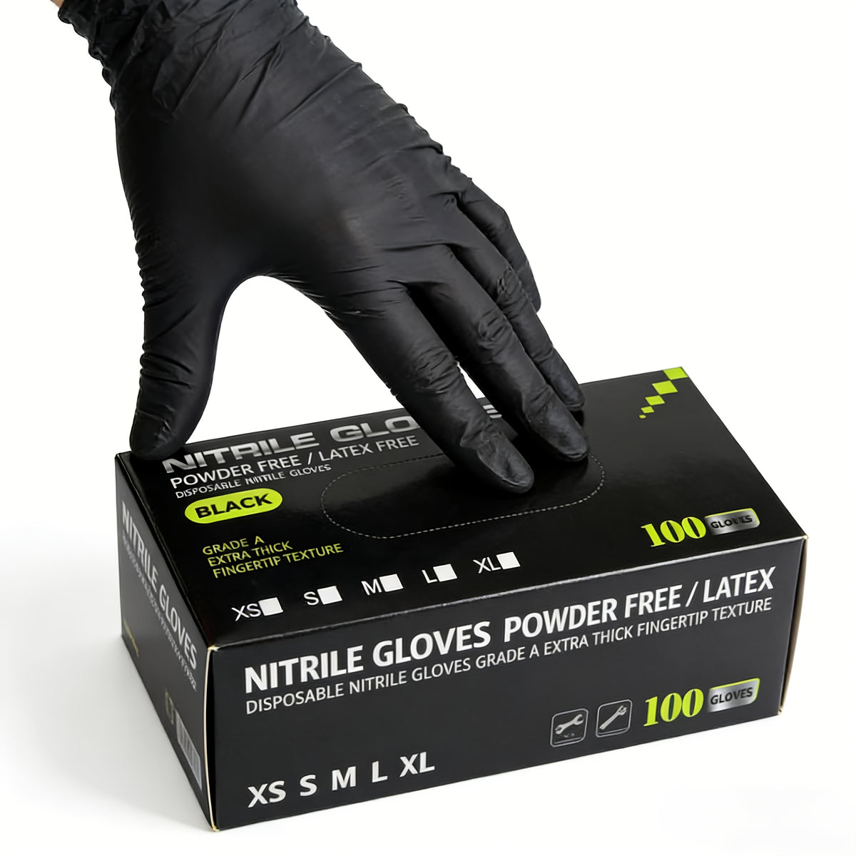 100 Count Nitrile Gloves | 6 Mil Thickness, Latex-Free, Chemical Resistant, Flexible Form-Fitting, Tear Resistant, Ambidextrous for, Automotive, Kitchen, Toilet, Car, Use
