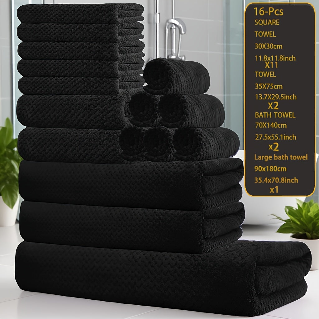 16pcs Coral Velvet Towel Bath Towel Set, 1 Oversized Bath Towel, 2 Bath Towels, 2 Hand Towels, 11 Square Towels, Suitable for Hotels, Home, Travel, Spa