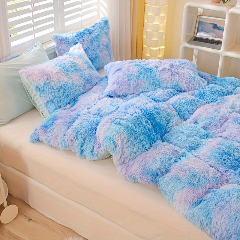 Plush Duvet Cover Set with 2 Pillowcases, 3-Piece Zipper Closure Bedding in Solid and Tie Dye Colors for Bedrooms, Guest Rooms and Dorms, No Insert