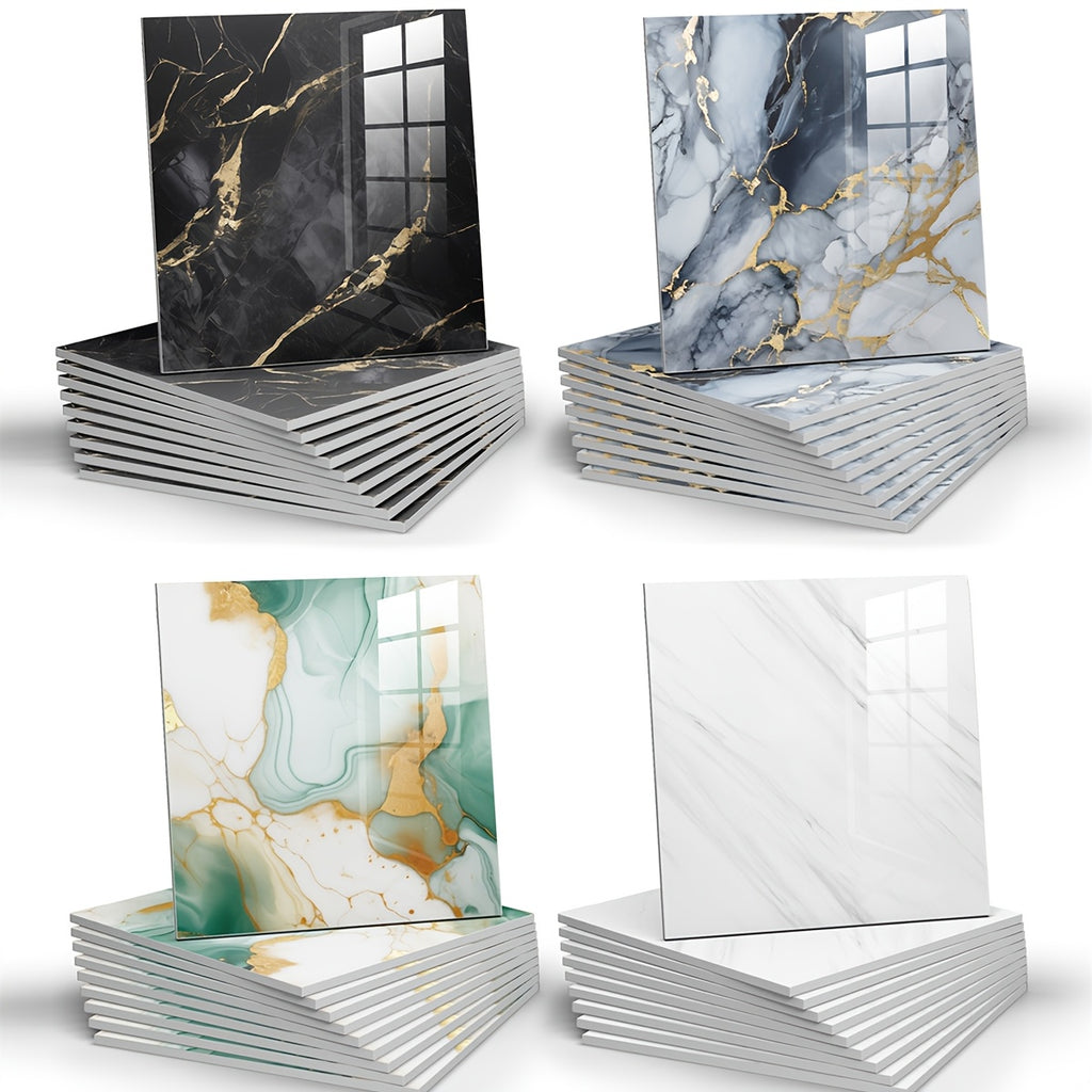 Waterproof 10/ 20pcs LuxeMarble Peel and Stick Shower Tiles - Space Theme Square Wall Hanging Decor for Bathroom, Kitchen, Living Room - 11.8"x11.8" Indoor Use PVC Wall Panels