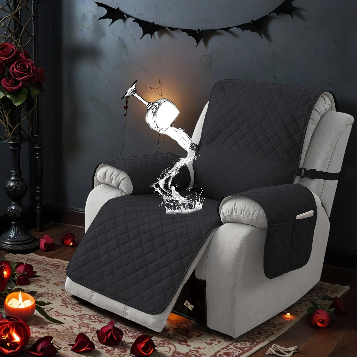 1pc 100% Non-Slip Recliner Chair Cover Sofa Slipcover, Pet Cover For Large Recliner With Elastic Straps, Washable Chair Seat Cover Recliner Chair Furniture Protector, Recliner Compatible, Valentine'S Day Home Decorations