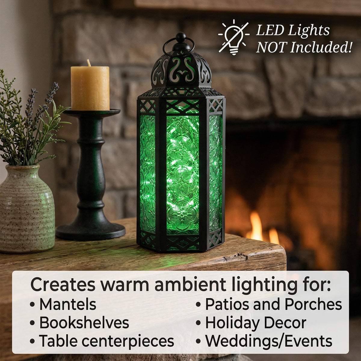 Decorative Moroccan Candle Lantern Holder, Medium, 10.5" Tall