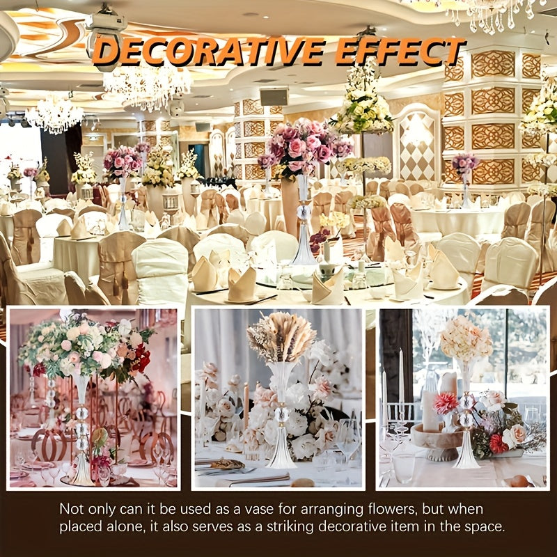 2pcs Crystal Acrylic Vases, 24.8-Inch Transparent Flower Rack with Ribbed Texture, Golden Decoration, Used for Wedding Center And Home Decoration Activity Table/Floor Vases, Bridal Shower And Bohemian Wedding