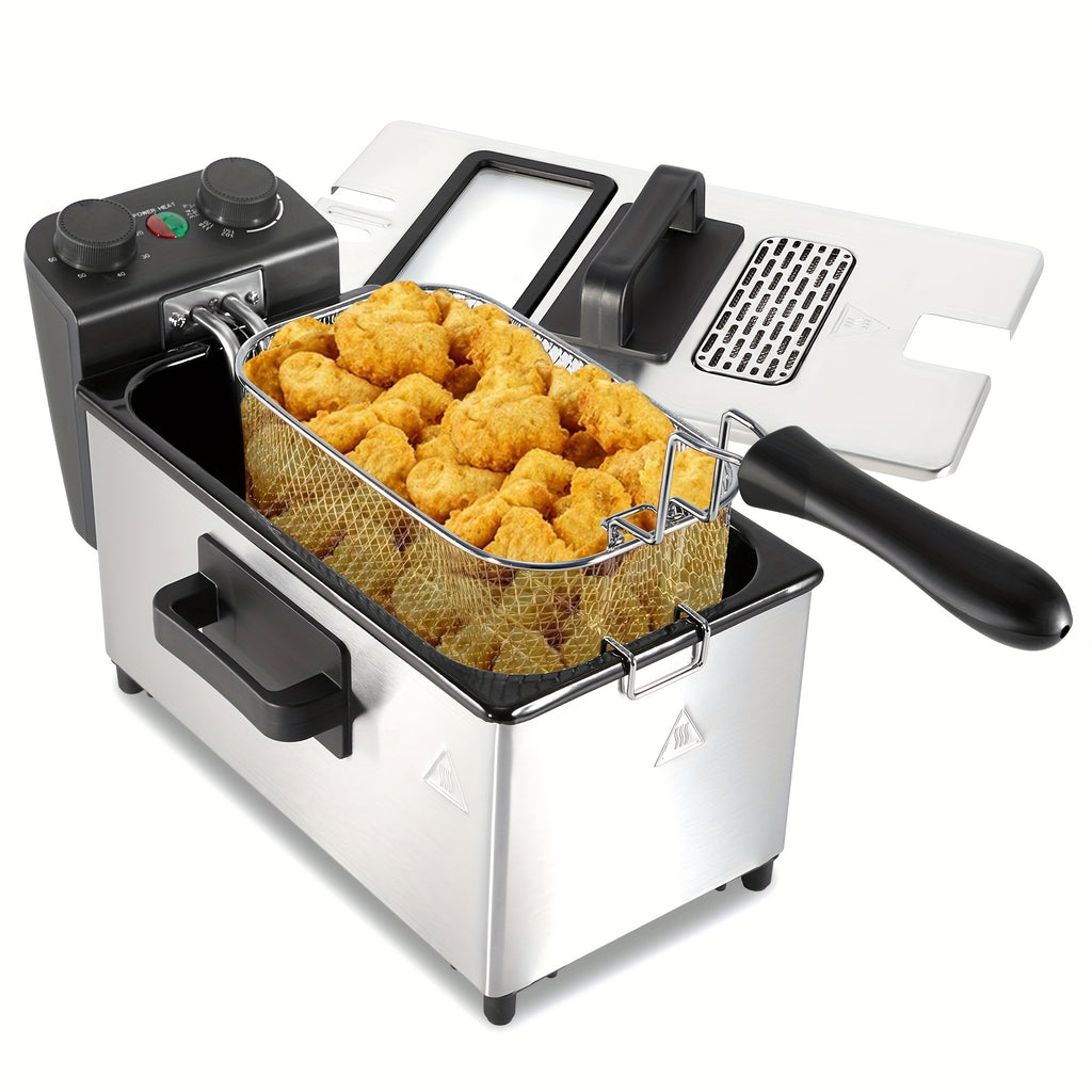 101.44oz/1.32gal Electric Deep Fryer, 1700W Large Fryer with Time & Temperature Control for Home Use, Kitchen Essential, Local Warehouse, Frying Baskets, Lid with View Window, Stainless Steel, Gift for Cristmas & Halloween. Suitable for Cooking