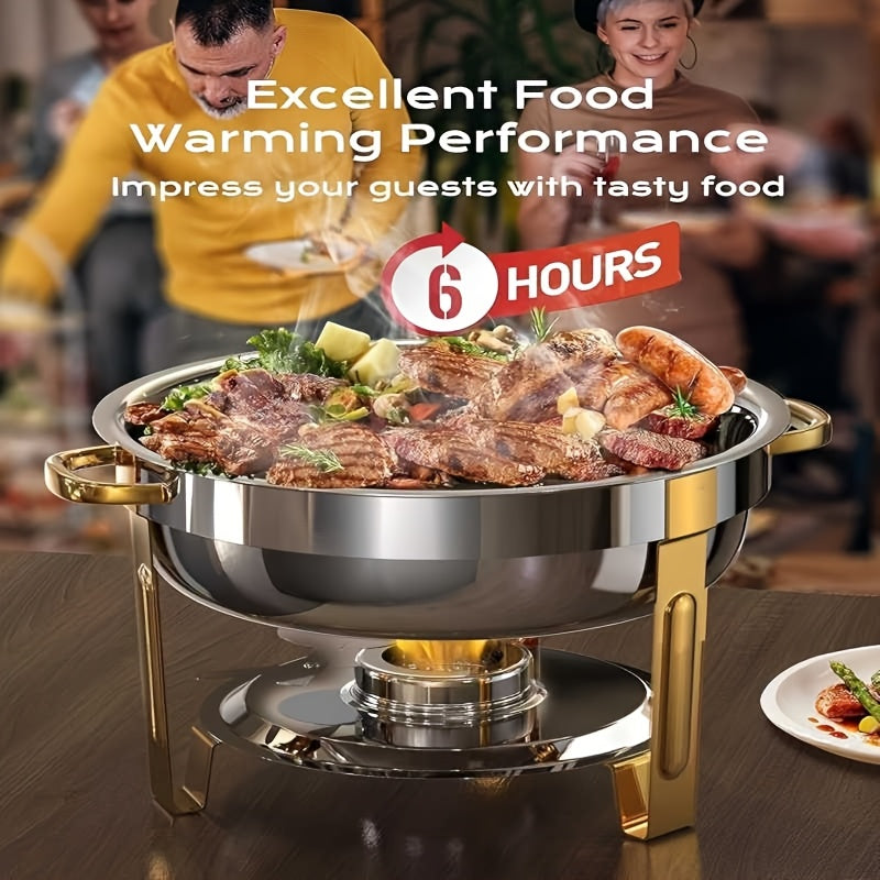 6/9 QT Chafing Dishes for Buffet 1/2/4 Pack, Round Chafing Dish Buffet Set, High Grade Stainless Steel Buffet Food Warmers Sets for Catering Events Parties Dinners with Complete Set, Golden And Silver, solely for Cooking