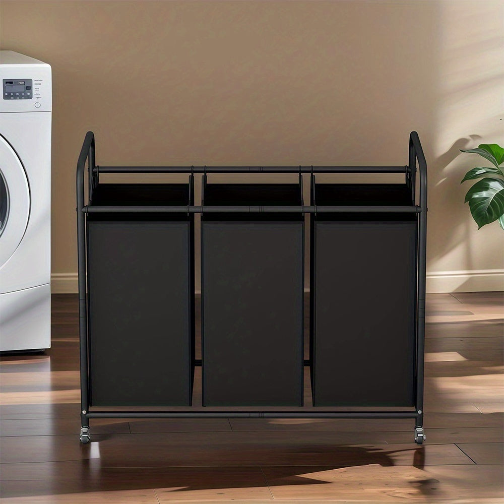 Laundry Basket 3-Bag Sorter 63.4gal Laundry Home Decor Hamper Cart with Heavy Duty Rolling Lockable Wheels And Removable Bags Included for Bedroom, Laundry Room - Sturdy Fabric Storage Bin, Laundry Baskets