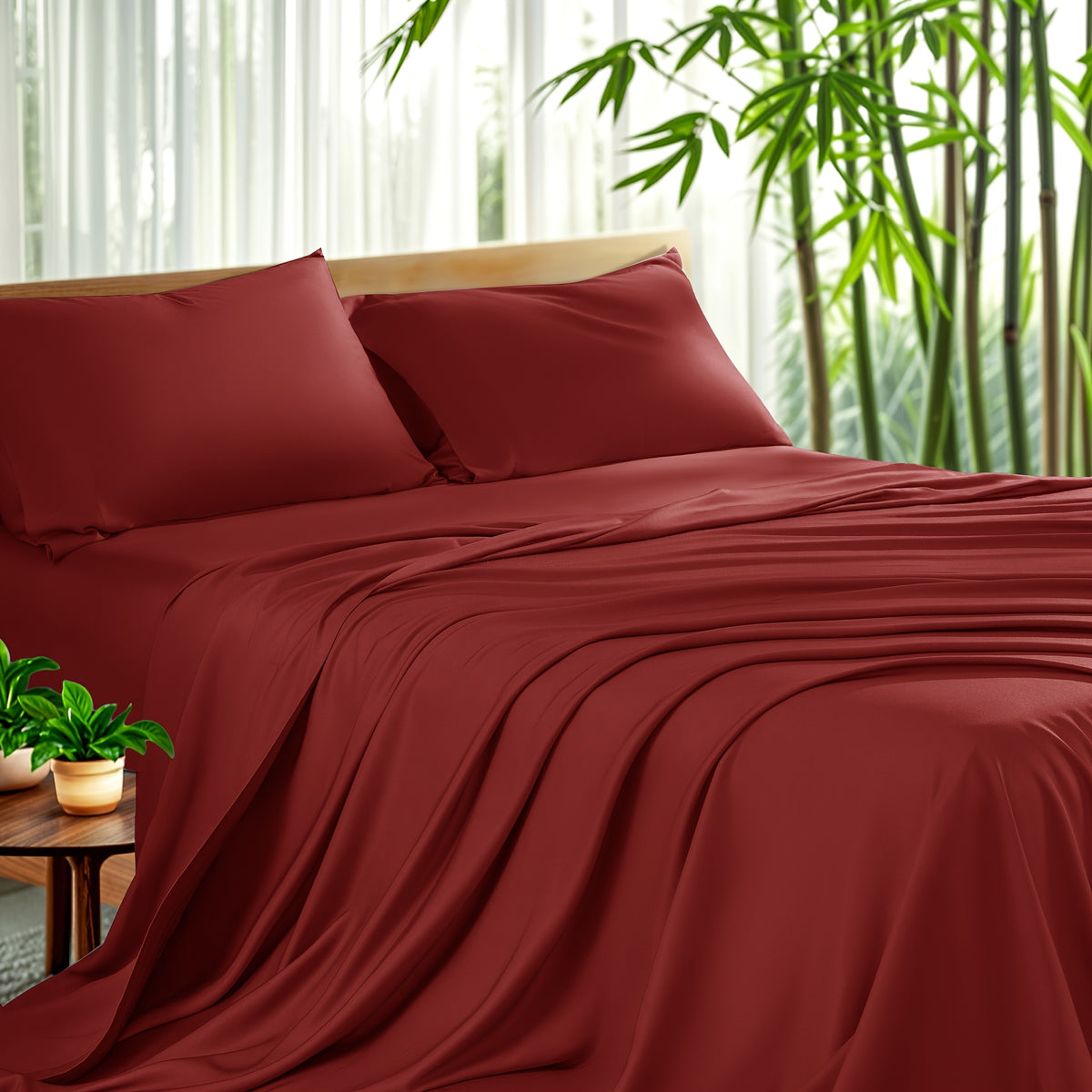 4pcs Cooling Bamboo Sheet Set, All-Season Comfort, 16" Deep Pocket, Wrinkle & Shrink Resistant, Y Soft Hotel Quality Bedding, Includes Fitted Sheet, Flat Sheet & 2 Pillowcases, Luxury Gift Box Packaging