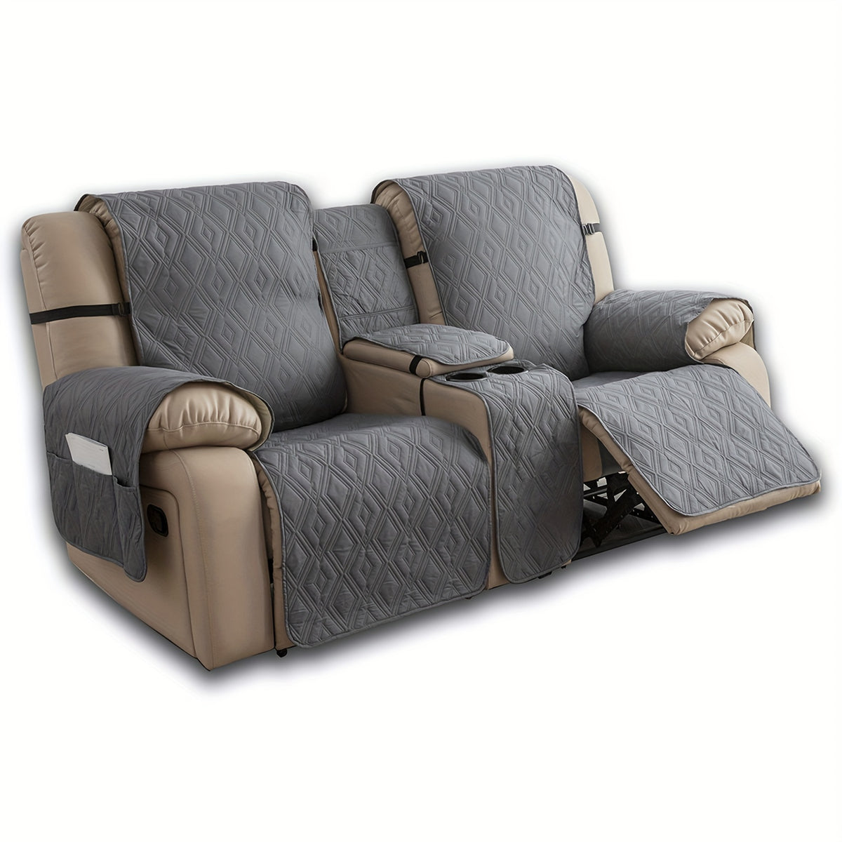 4pcs/set Loveseat Recliner Cover with CenterConsole|100% Waterproof Pet Coverfor Dual Recliner with Straps Design|Split Reclining Loveseat Cover Furniture Pet Protector, Valentine's Day Home Decorations