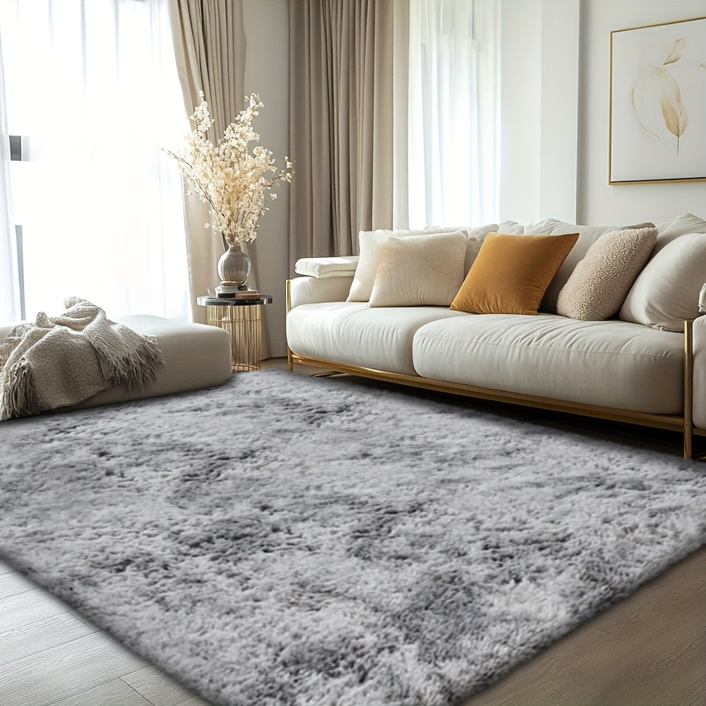 Velvet Shag Area Rug, Soft Fluffy Indoor Carpet with Latex Grip Backing in Solid and Tie-Dye Colors for Living Room and Bedroom Decor