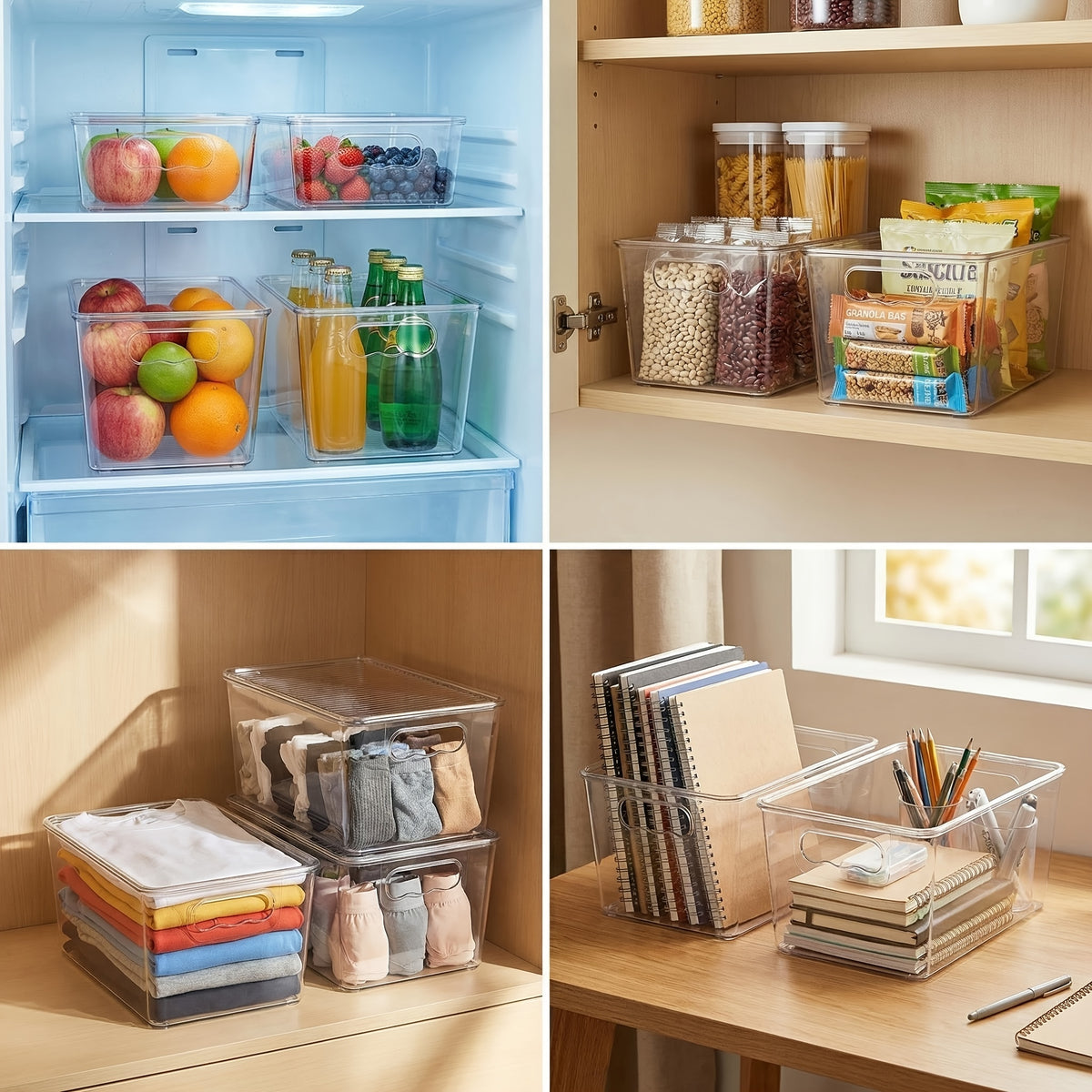 6 Pack Clear Stackable Storage Bins with Lids, Medium Plastic Containers with Handle for Pantry Organizer And Storage, Perfect for Kitchen, Fridge, Cabinet, Closet, Bathroom Organization