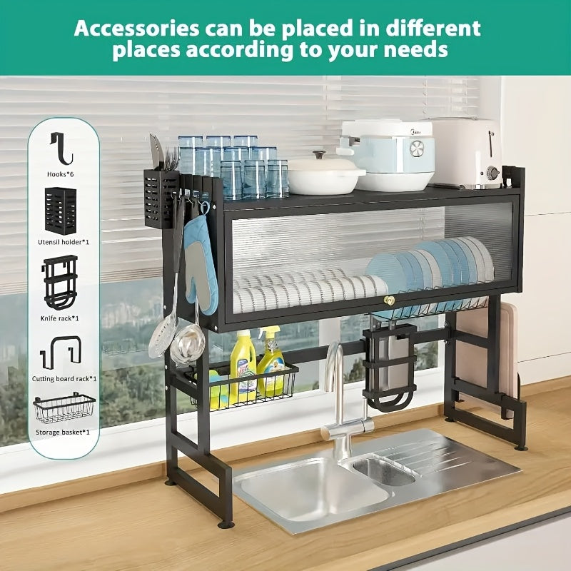 Multi-Layer Dish Drying Rack for Kitchen Countertops, Designed to Keep Dishes Dust-Free And Organized, Suitable for Household Utensils, in Black
