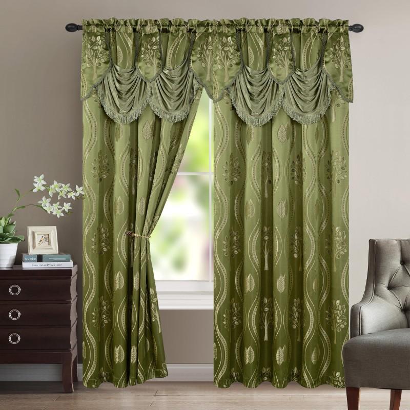 Elegant Comfort Luxury 2pc Fancy Aurora Jacquard Design Room Darkening 54 x 84 inch Rod Pocket Curtain Panel Set With Attached Waterfall Valance Machine Washable for Living Room, Bedroom, Study, Home Office, Curtains for Living Room, Bedroom Elegance, Cla