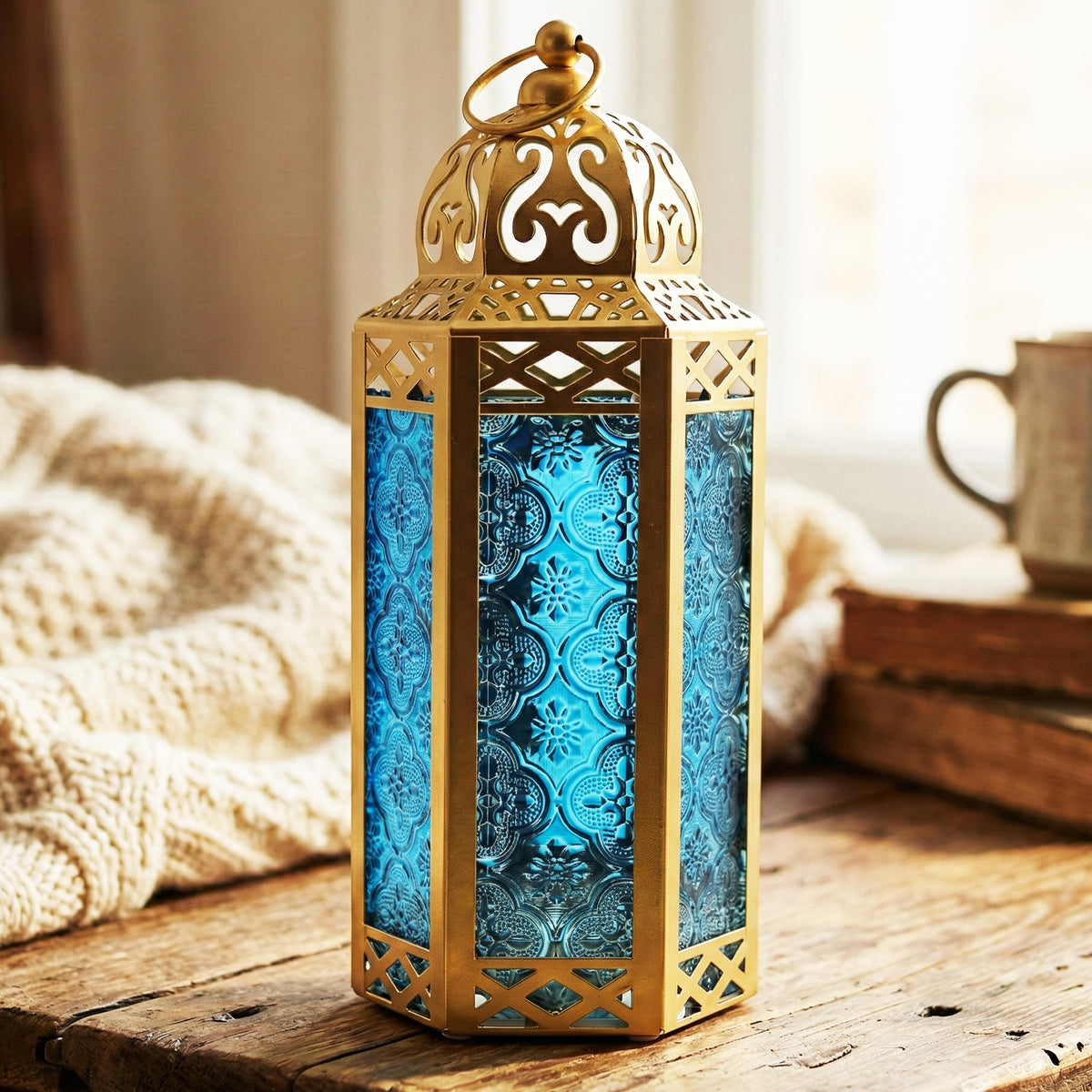 Decorative Moroccan Candle Lantern Holder, Medium, 10.5" Tall
