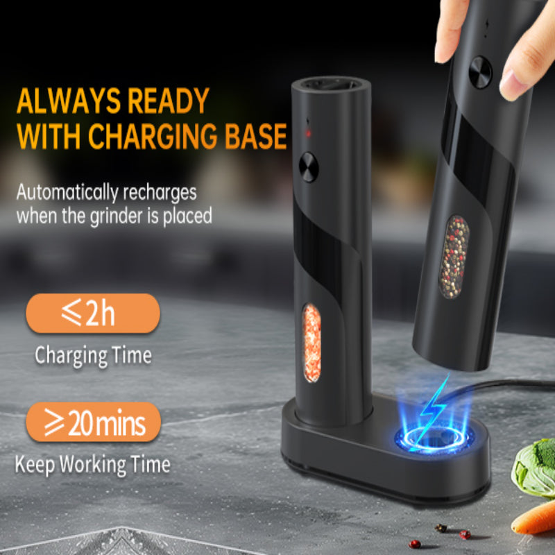 [Electric Spice Grinder] 1/2pcs Salt And Pepper Seasoning Bottles Electric Grinder Kitchen Electric Spice Grinder With Grinding Inspection Light Top-Filling Large Capacity Two-Piece Set With Charging Base Electric Spice Grinder Gift Set Preferred Kitchen