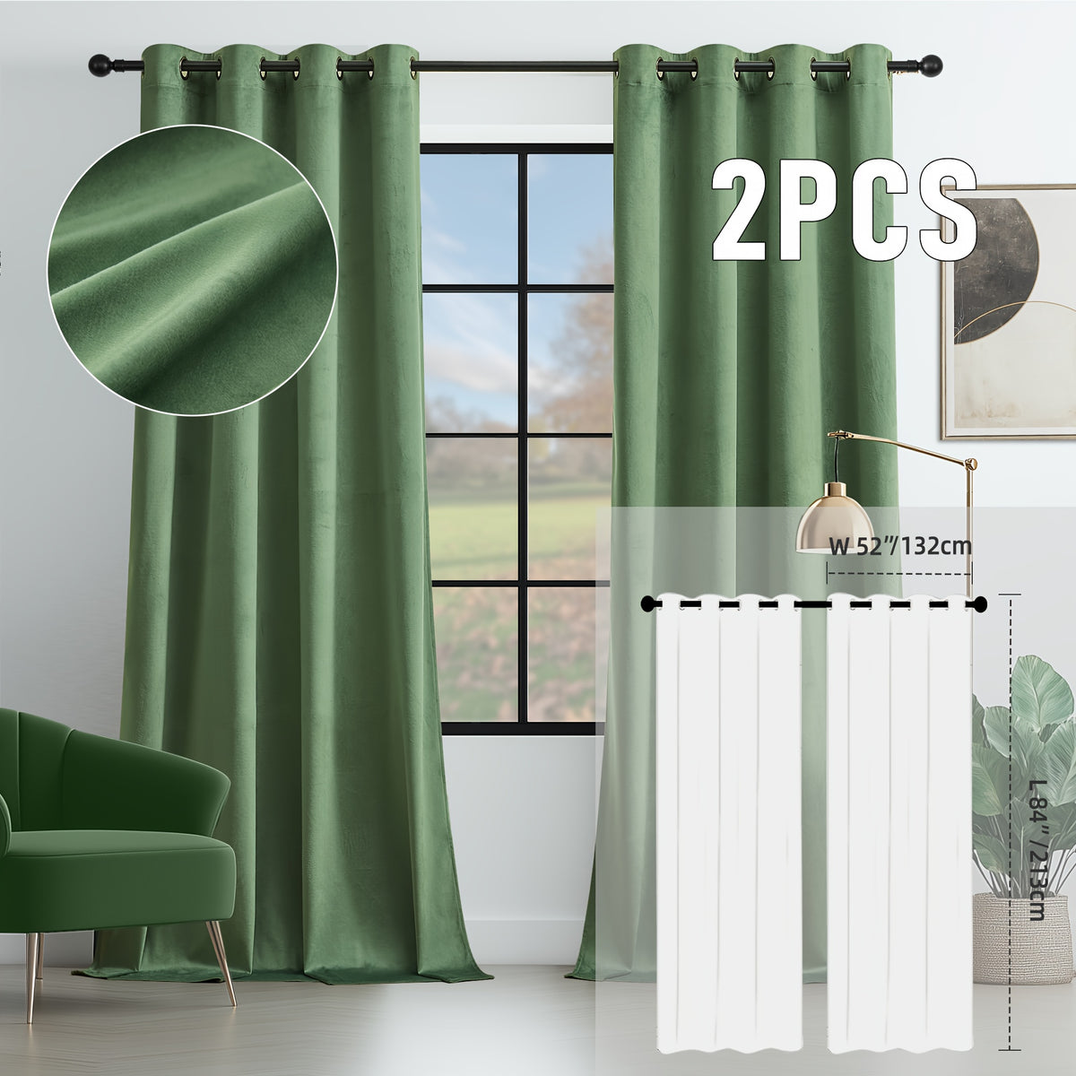 2pcs Velvet Room Darkening Curtains | Vintage Soundproof and Thermal Insulated, Elegant Soft Velvet Grommet Top Curtains for Living Room and Bedroom, Unlined, Solid Color, Fashionable Valentine'S Day Décor