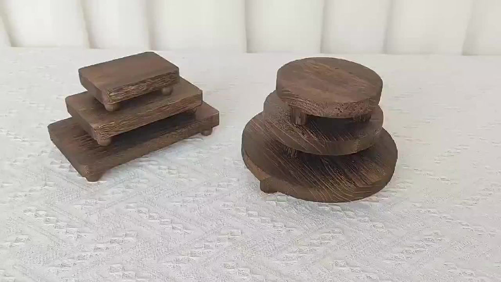 3pcs Rustic Wooden Display Risers Set - Stylish Cake Stand & Pedestals for Kitchen, Room & Home Decor - Perfect for Christmas, Valentines Day, New Year - Functional Organizer with Farmhouse Charm