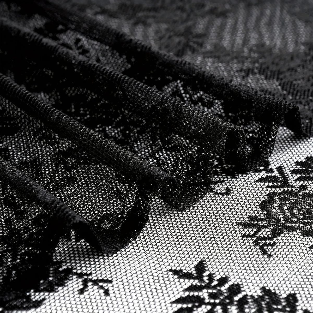 Set of Two White Lace Curtains with Floral Designs, Featuring a Bohemian Style And Semi-Transparent Fabric That Filters Sunlight. Suitable for All Seasons