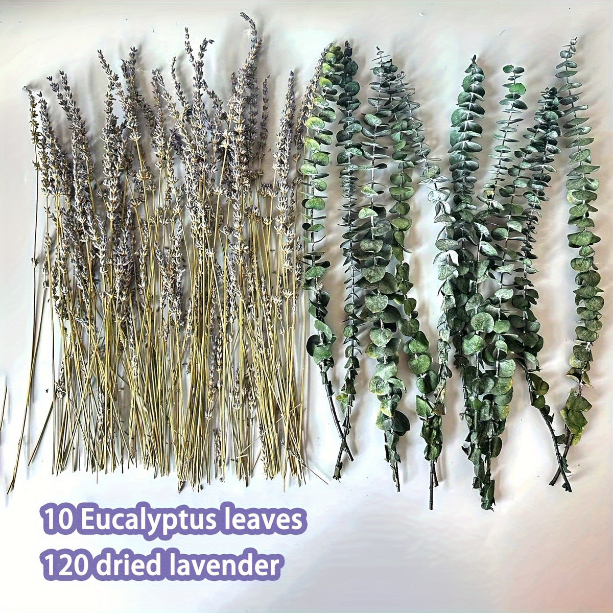 130pcs Preserved Eucalyptus & Lavender Flower Bundles Suitable for Hanging Shower Plants, 17” Real Fresh Eucalyptus Leaf Stems with Preserved Preserved Flower Stems for Home Spa Fragrance, Bathroom Decor, Everlasting Botanical Hanging Decor