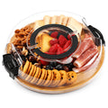 Charcuterie Tray with Locking Lid, 5-Compartment Bamboo Snack Serving Board with Handle for Cheese, Fruit, Crackers, Parties and Picnics