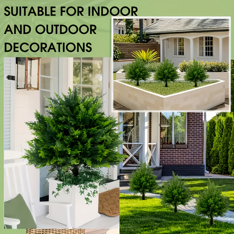 3 Large Artificial Cedar Shrubs with Ground Spikes, UV-Resistant Faux Cypress/Pine Shrubs, Outdoor and Indoor Porch Garden Decoration, All-Season Holiday and Home Outdoor Decoration, Durable Plastic Artificial Greenery