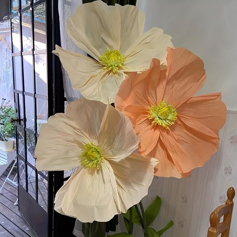 1pc, Super-large Poppy Artificial Flowers Fell To The Ground, Visited The Shopping Mall, Shop Window Decoration, Wedding Scene Decoration, Artificial Fake Flowers, Paper Flowers, Paper Art Flowers