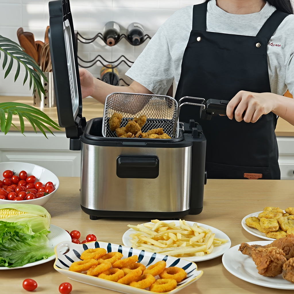 SUSTEAS 1800/1500W/900W Electric Deep Fryer with Stainless Steel Basket | Large Capacity, Adjustable Temperature, Easy-Clean Pot, Foldable Handle, Compact Durable Design | Stylish Kitchen Appliance & Essential Tool for Family Dinners, Parties