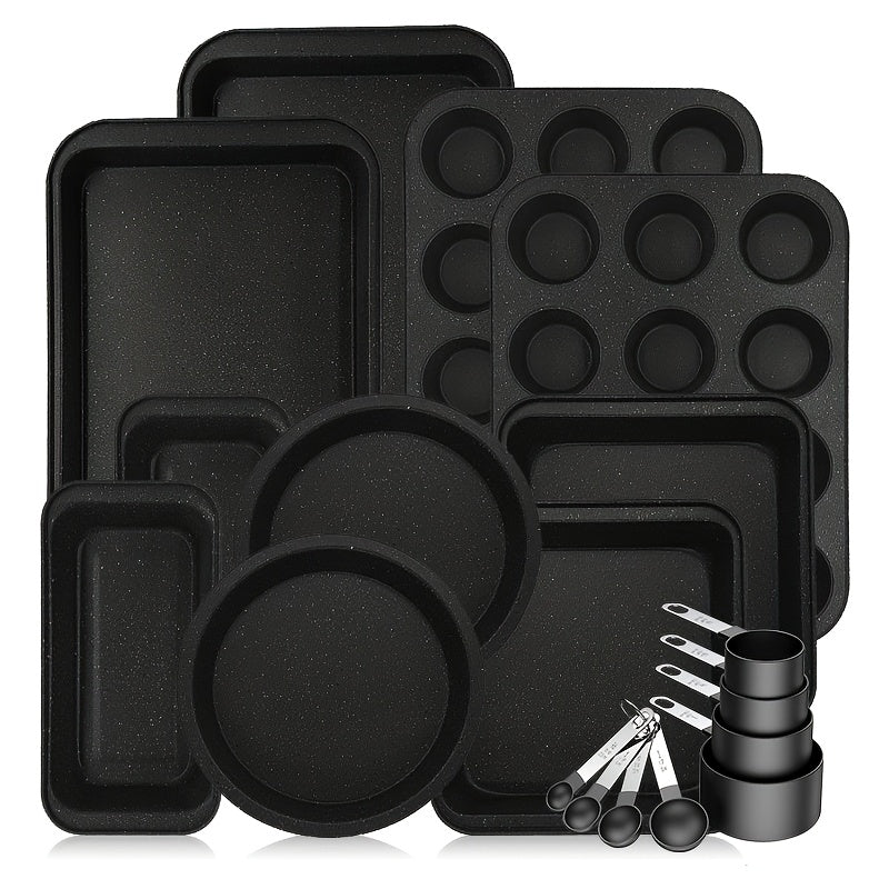 2/6/7/8/12/16/18pcs Nonstick Baking Pans Set Kitchen Baking Sheets Oven Bakeware Sets Round/Square Cake Pan Muffin Pan, Loaf Pan, Roast Pan, Cookie Sheet Baking Supplies Grey Measuring Spoon Scraper Rack Whisks Bread Bag Muffin Cups Spatulas
