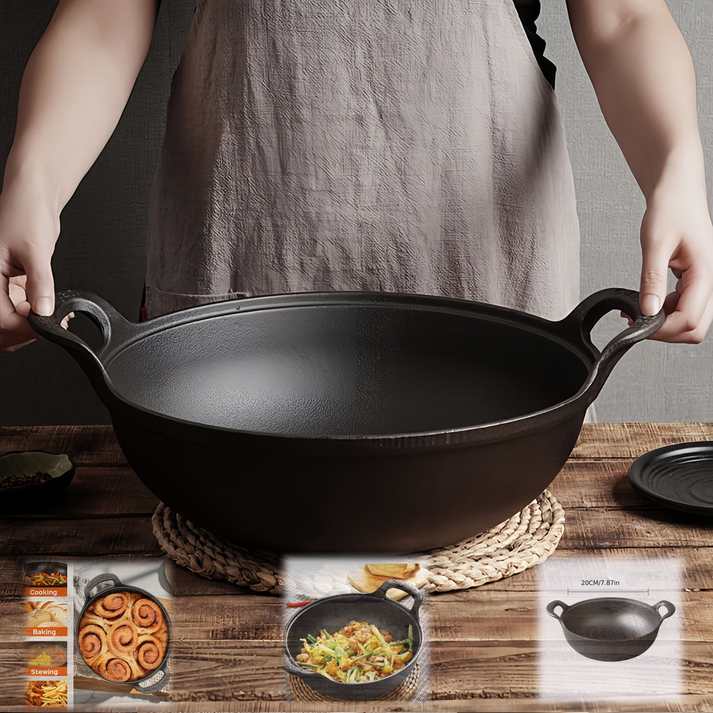 1/2pcs 20cm/7.87in Heavy-Duty Cast Iron Skillet with 2 Handles, Non-Stick, And Without Lid, Even Heat Distribution, Durable, for Home, Restaurant, Outdoor BBQ, Camping, Oven & Stovetop Use, Grilling Steaks & Baking, Versatile, Bbq Essentials