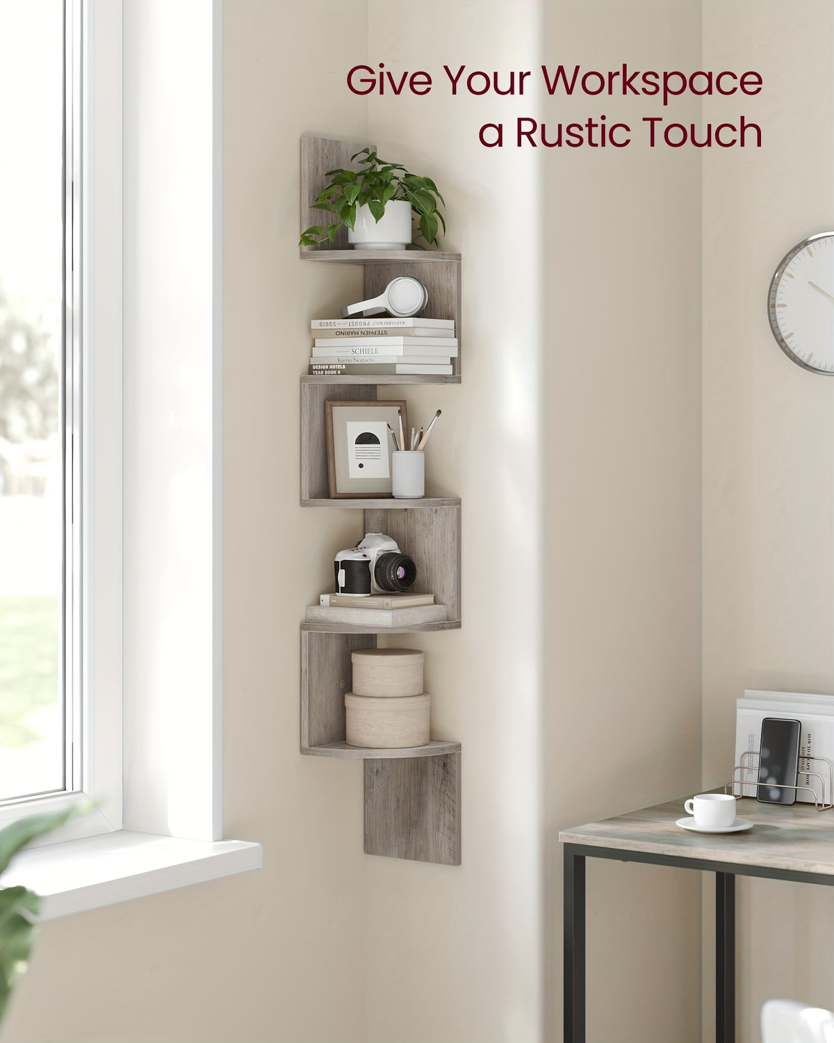 5-Tier Corner Floating Shelf Wall Mount - Space Saving Storage Rack for Bedroom, Living Room, Radial Display Organizer Easy Install (7.48*7.48*49.21inch), Wall Shelves for Display, Shelf for Living Room, Wall Shelves