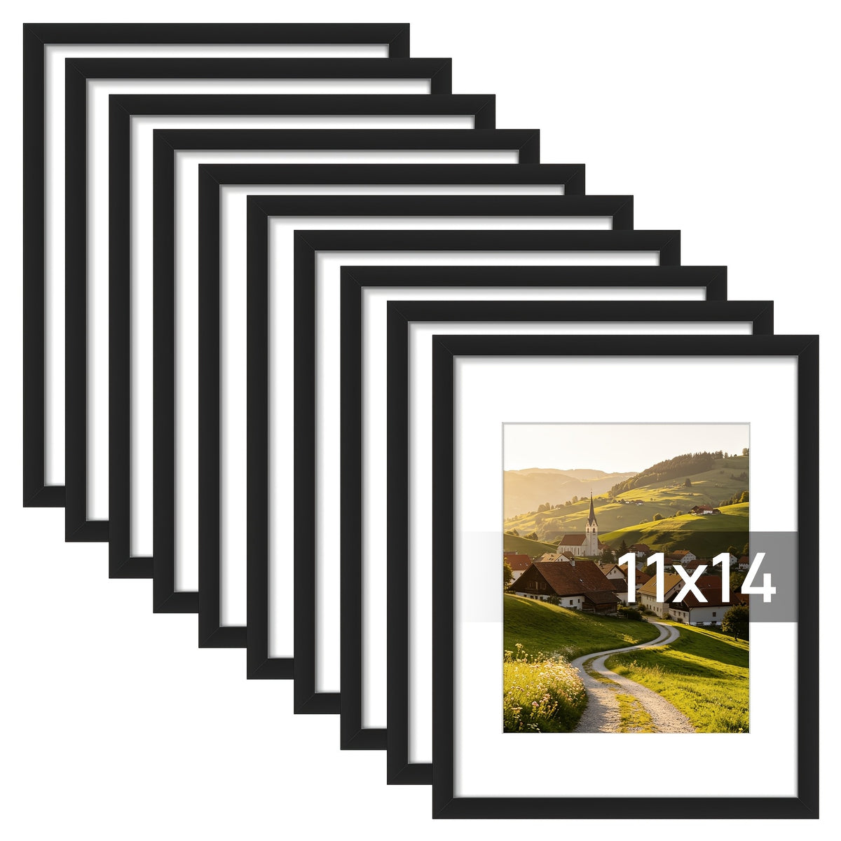 Black 10pcs 11x14 Picture Frame, Display Pictures 8x10 With Mat Or 11x14 Without, Multi Photo Frames Collage For Wall Display, Suitable For Displaying Photos