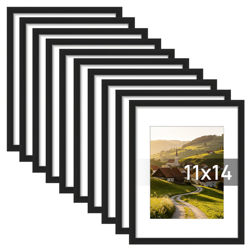 11x14 Picture Frames Set of 10 with Acrylic Covers, Display 8x10 Photos with Mat or 11x14 Without for Family Gallery Walls and Home Decor