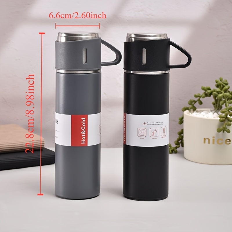 4pcs Per Set, Including 3 Small Cups+1 Water Cup, Insulated Cup Set, Stainless Steel Bottle 500Ml/ 16.9Oz Insulated, Perfect for Hot And Cold Drink, Perfect for Business And School Three Lid Portable Fashion Spot Business Event Gift Set Stainless