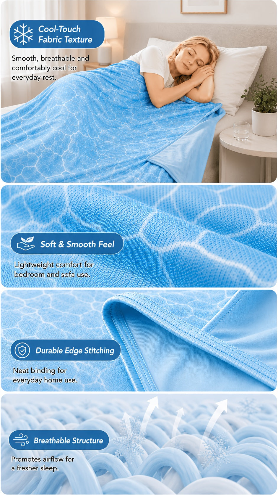 Cooling Blanket for Hot Sleepers, Lightweight Breathable Summer Blanket, Soft Cool-Touch Fabric, Machine Washable Bed & Sofa Blanket for Bedroom, Guest Room, Home Office, Travel And Everyday Indoor Use